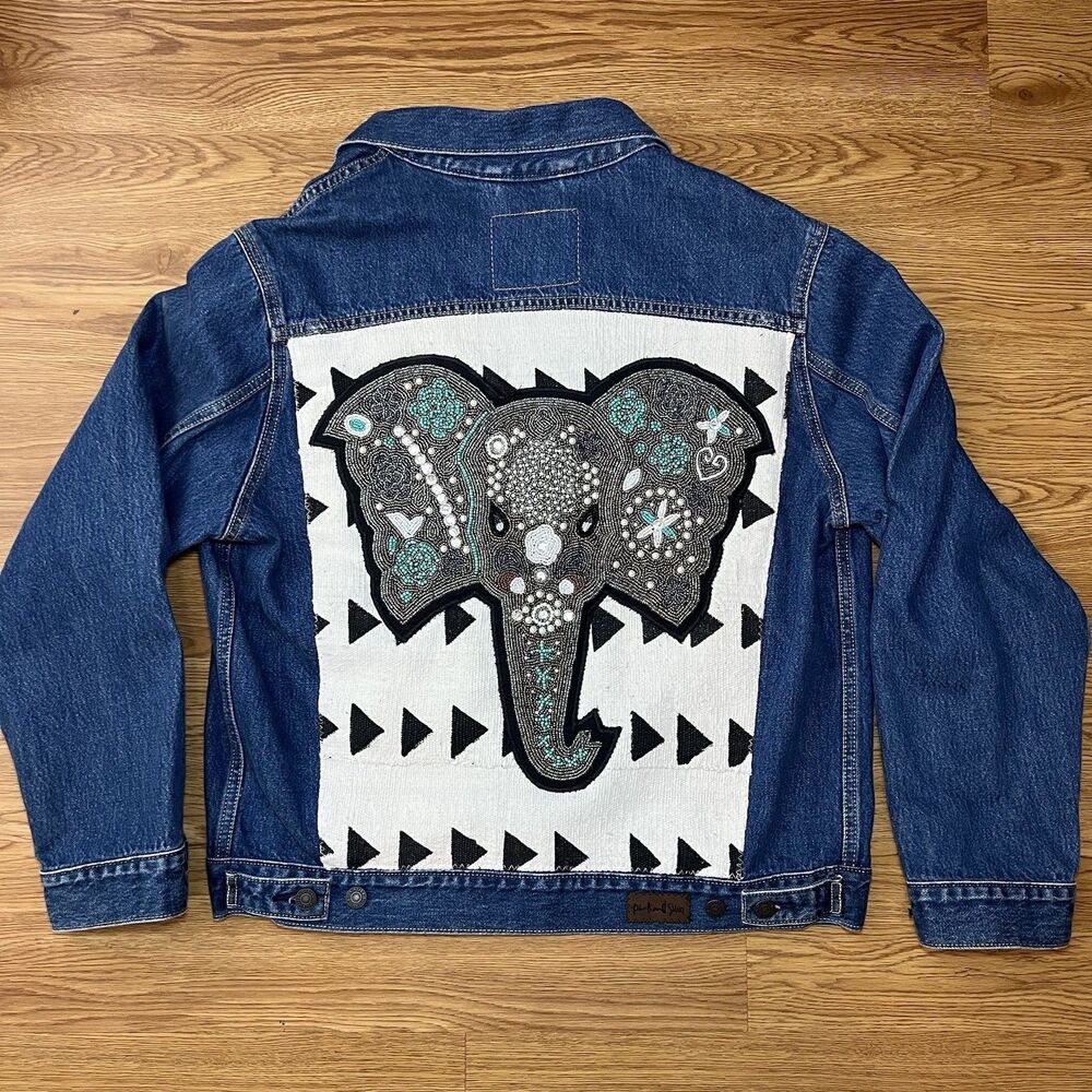 Pink & Silver Fashion Boho-Chic One Of A Kind Levi's Hand Beaded M Denim Jacket - Picture 2 of 16